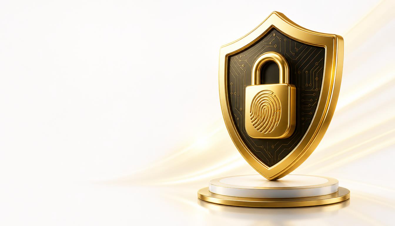 Escudo dourado com cadeado e impressão digital, símbolo da segurança do certificado digital A1